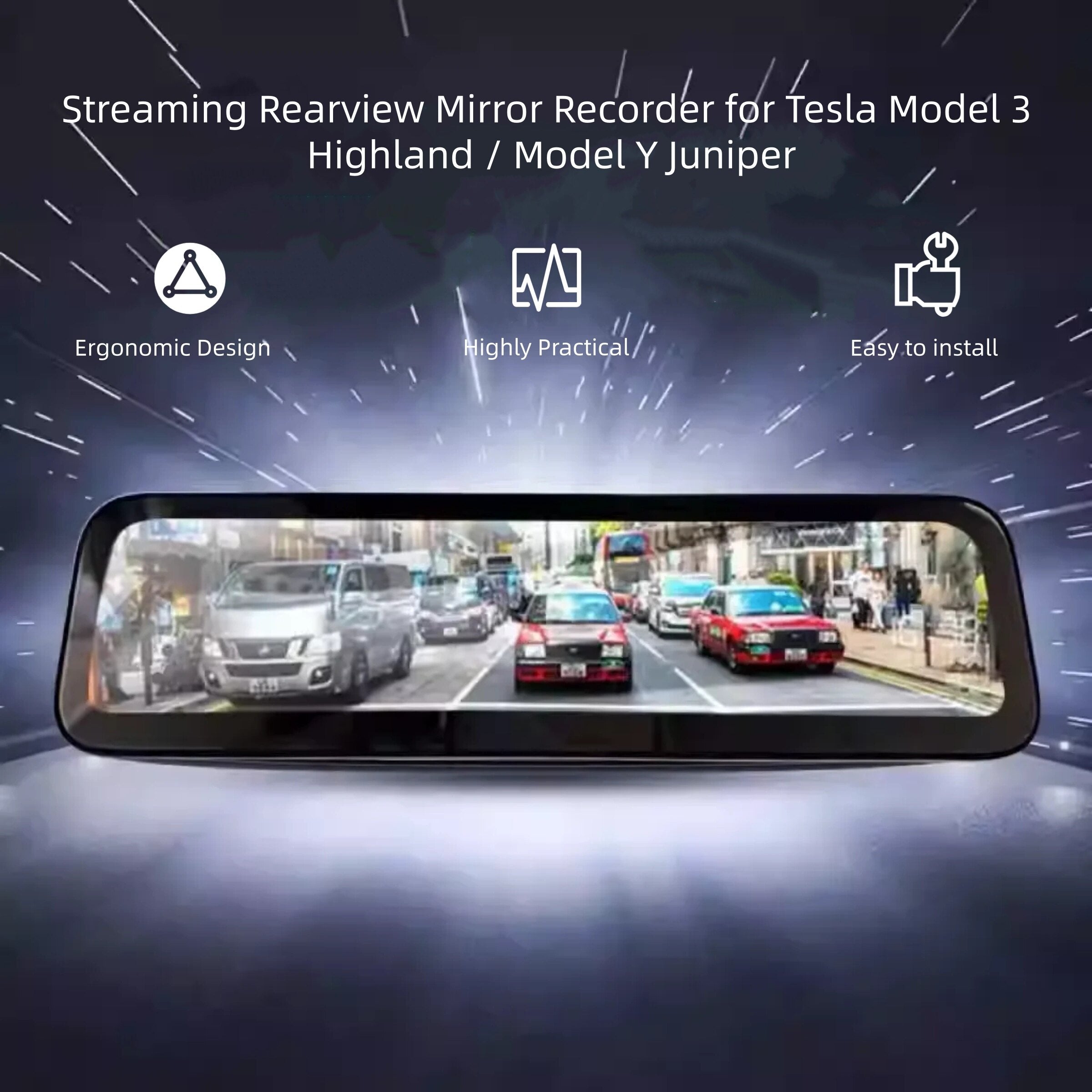 Streaming Rearview Mirror Recorder for Tesla Model 3 Highland & Model Y Juniper