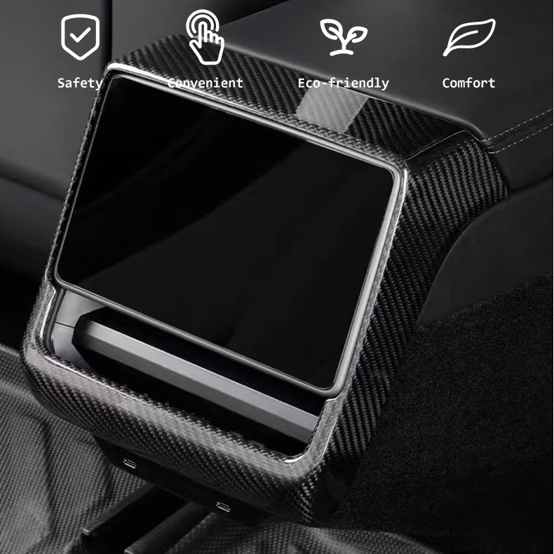 Real Dry Carbon Fiber Rear Screen Trim Frame Overlay for Tesla Model 3 Highland