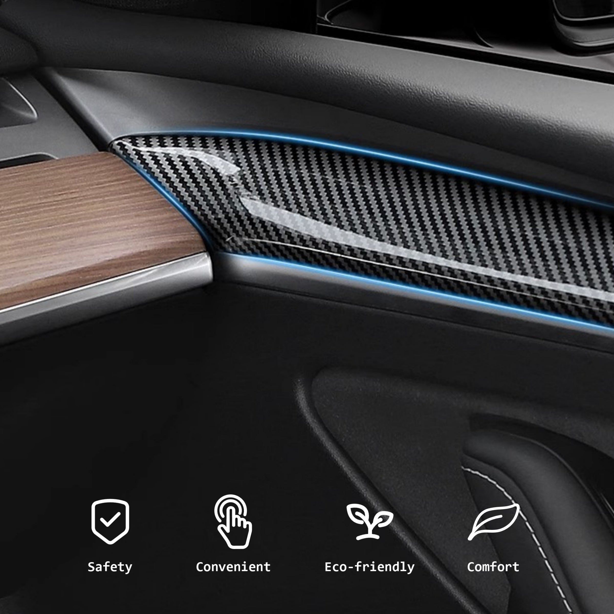 Replacement Real Carbon Fiber Door Trim Panel for Tesla Model 3/Y