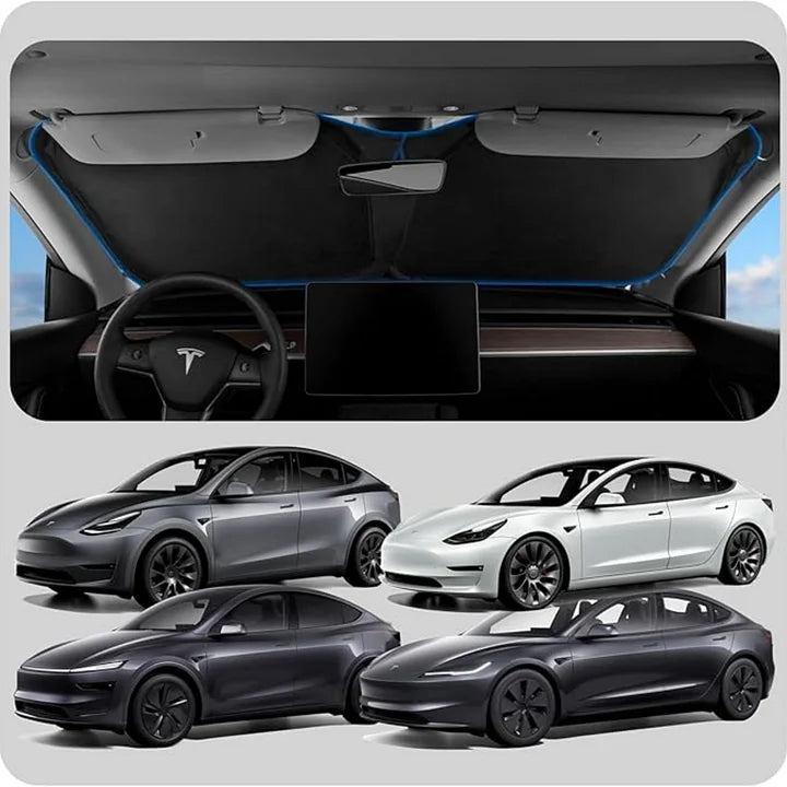 Custom-Fit Dual-Layer Thermal Windshield Sunshade for Tesla Model 3 & Model Y – Heat & UV Protection