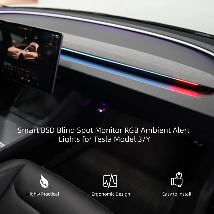 CUTIM Smart BSD Blind Spot Monitor RGB Ambient Alert Lights for Tesla Model 3/Y