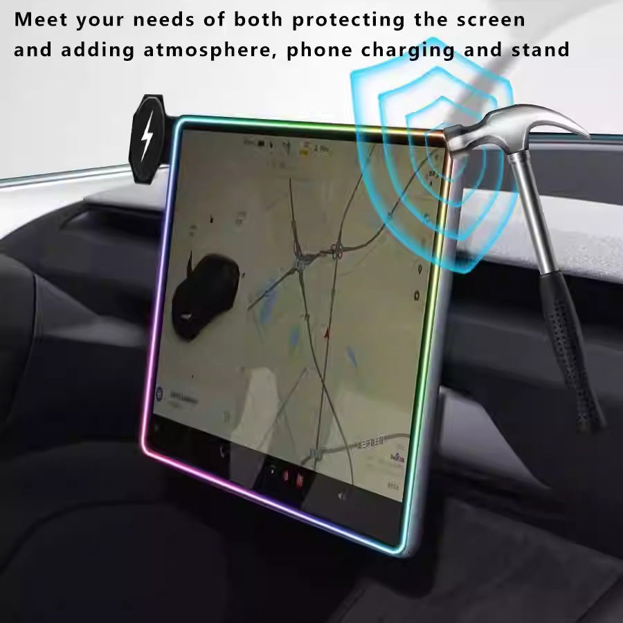 CUTIM Model 3/Y Music-Synced RGB Ambient Lighting With Wireless Charging Phone Mount