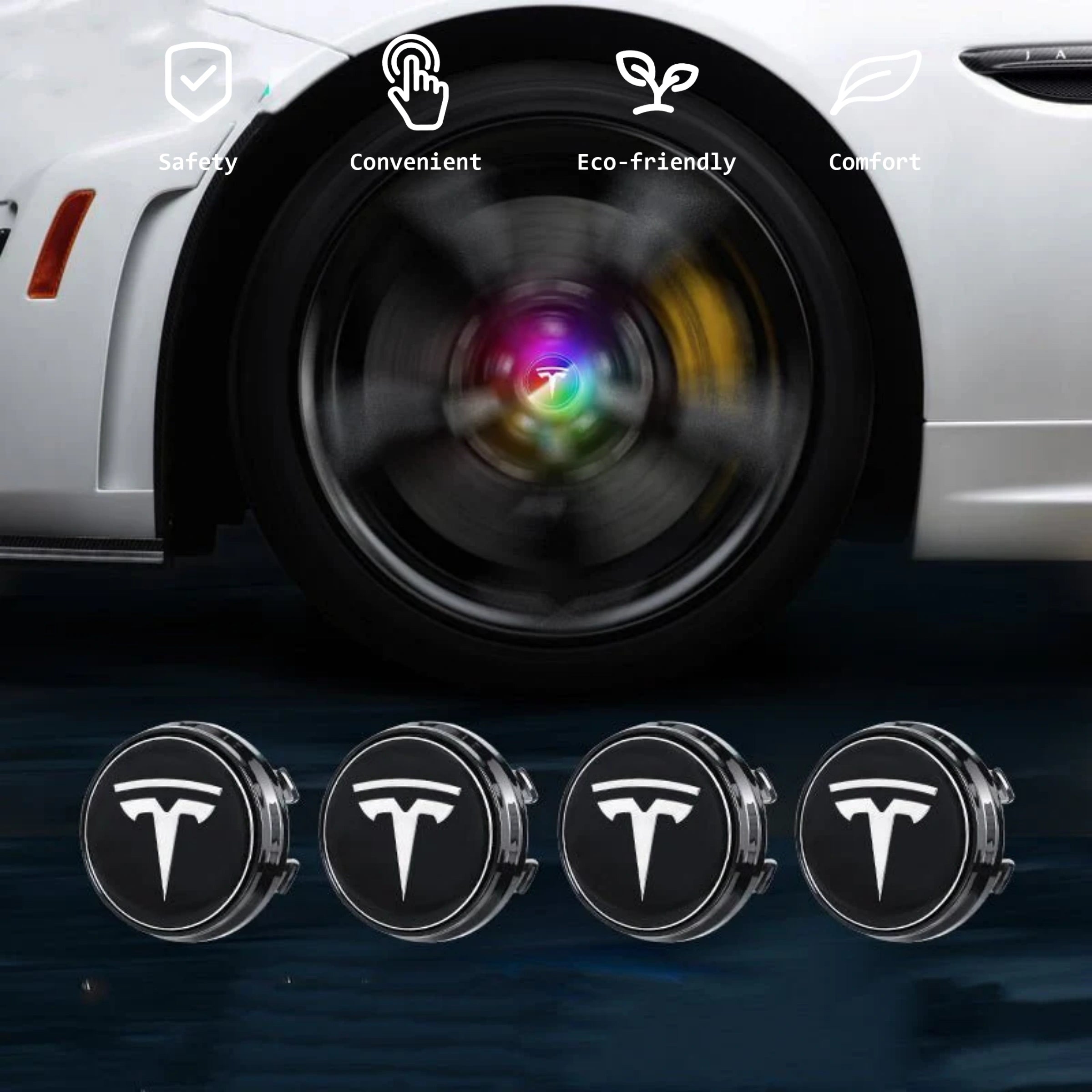 CUTIM LED Self Leveling Wheel Hub Caps for Tesla Model 3 Y X S