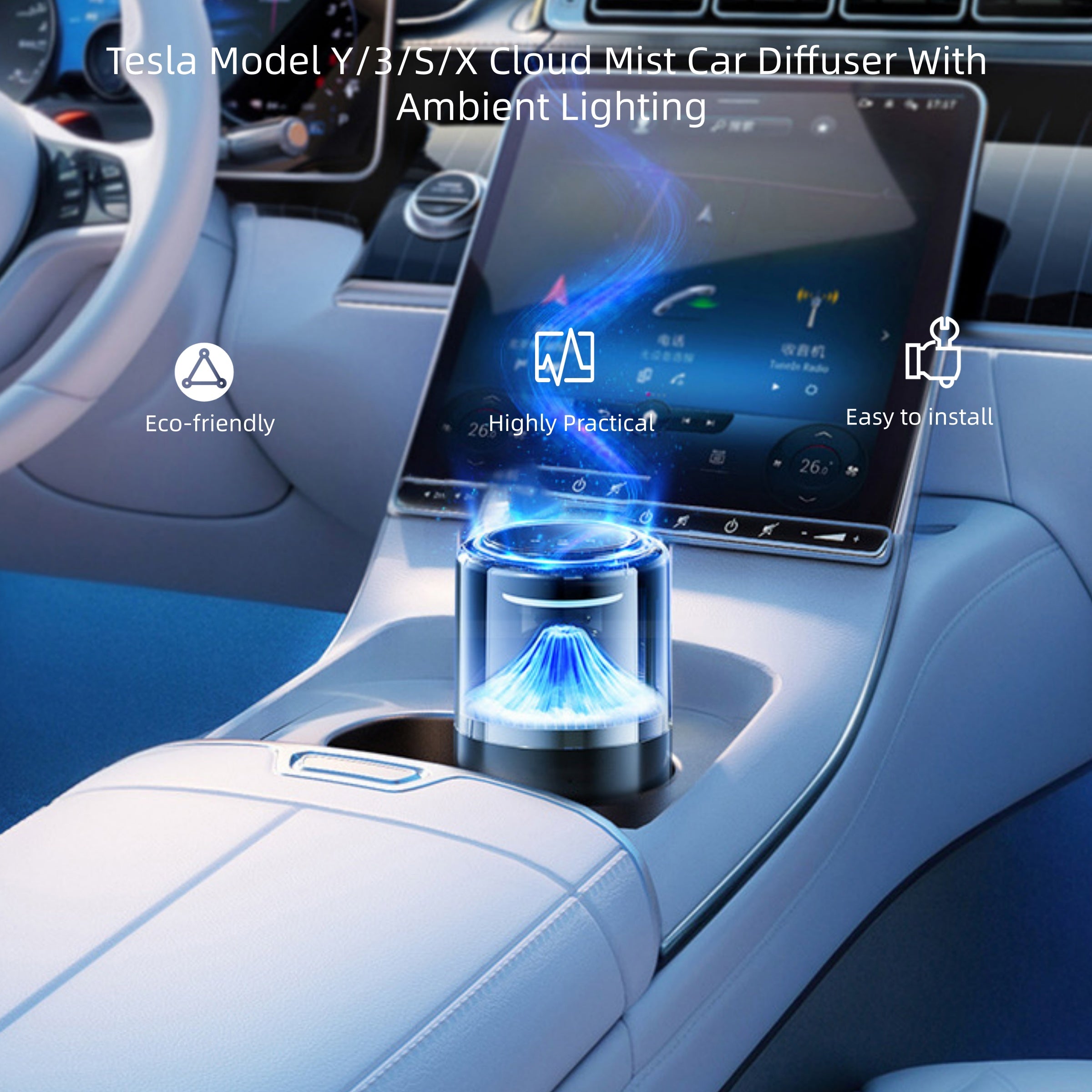 Tesla Cloud Mist Car Diffuser With Ambient Lighting