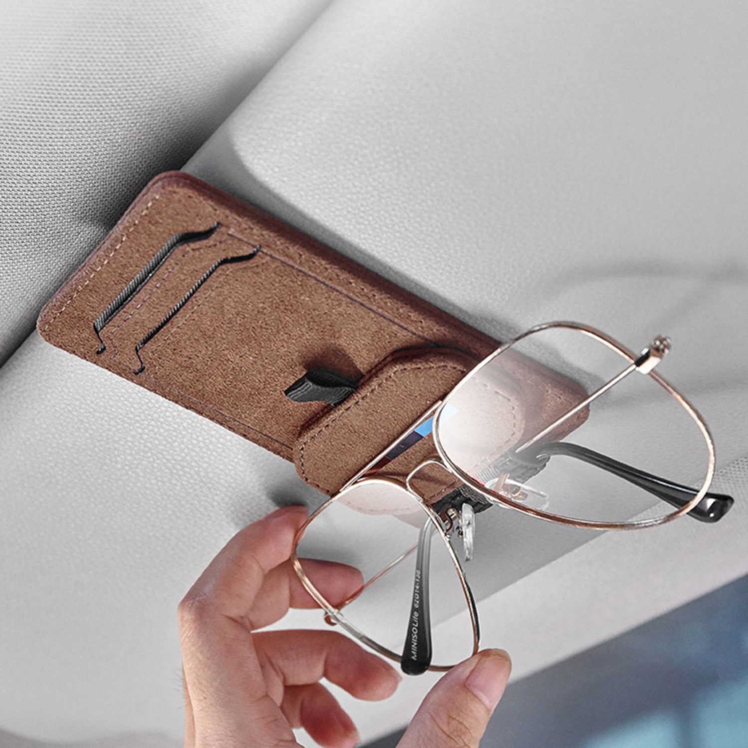 CUTIM Multi-Functional Leather Glasses Holder Clip for Tesla Model Y/3/S/X