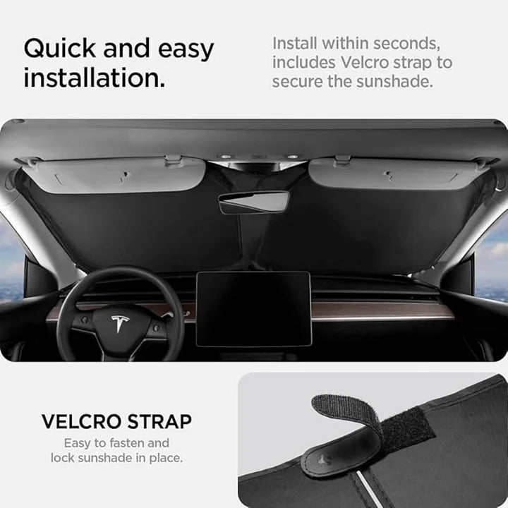 Custom-Fit Dual-Layer Thermal Windshield Sunshade for Tesla Model 3 & Model Y – Heat & UV Protection