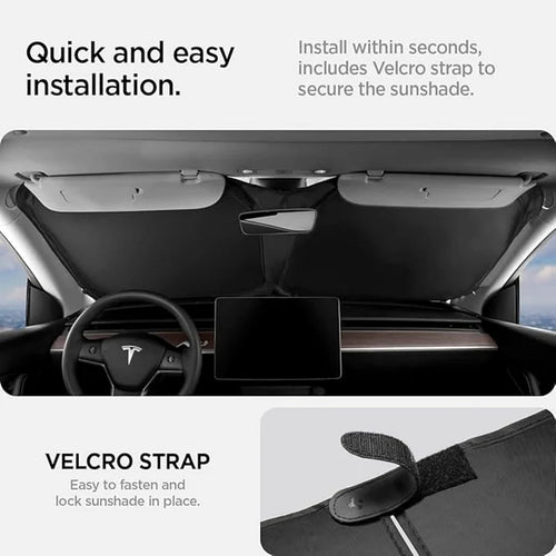 Custom-Fit Dual-Layer Thermal Windshield Sunshade for Tesla Model 3 & Model Y – Heat & UV Protection