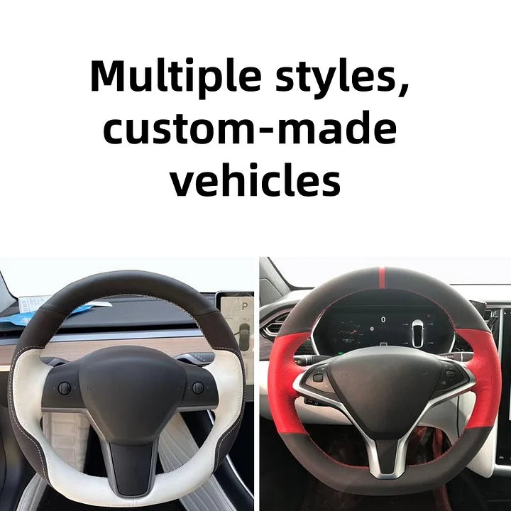 Round Suede Steering Wheel for Tesla Model 3/Y – Alcantara & Carbon Fiber Upgrade