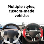 Round Suede Steering Wheel for Tesla Model 3/Y – Alcantara & Carbon Fiber Upgrade