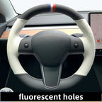 Round Suede Steering Wheel for Tesla Model 3/Y – Alcantara & Carbon Fiber Upgrade