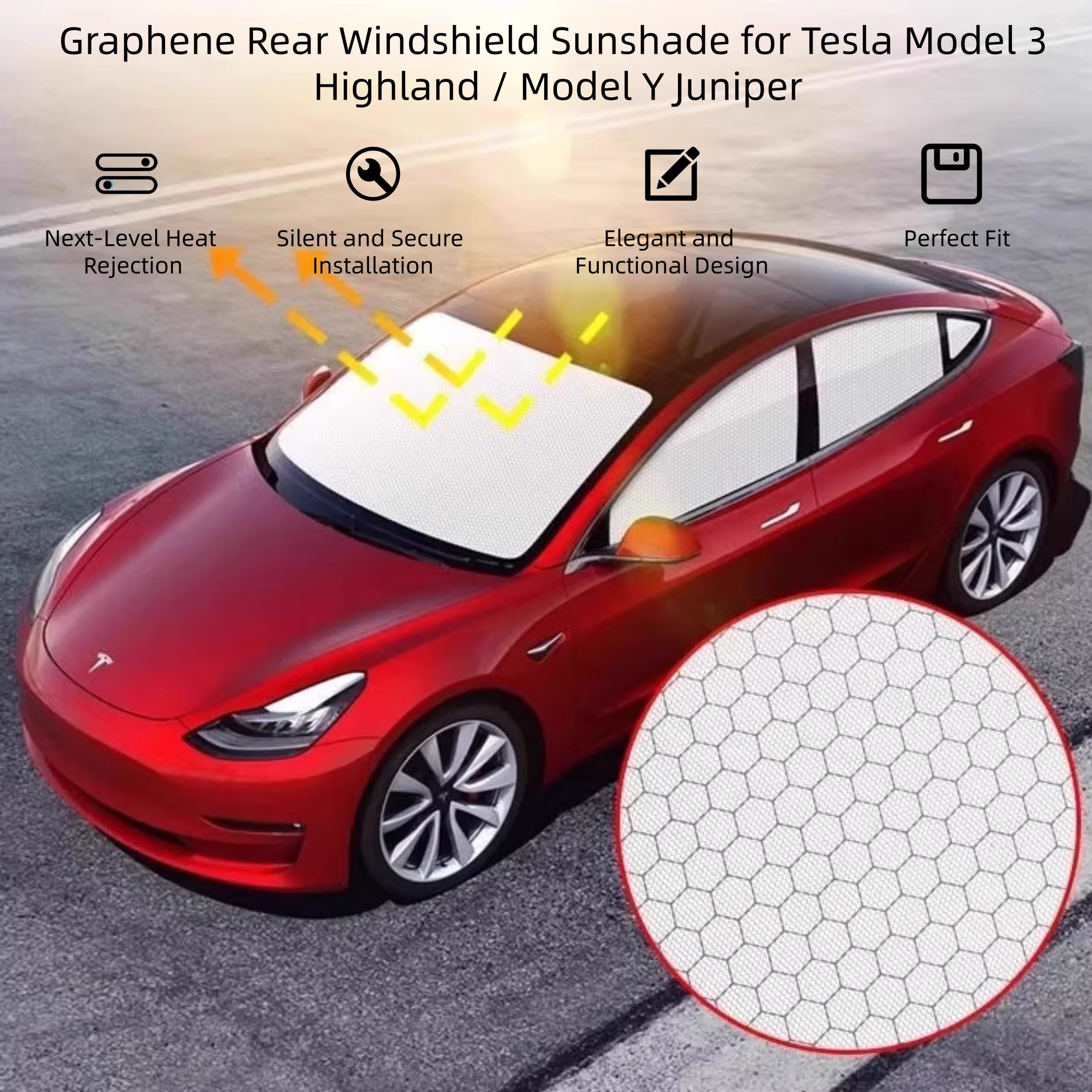 Graphene Rear Windshield Sunshade for Tesla Model 3 Highland / Model Y Juniper