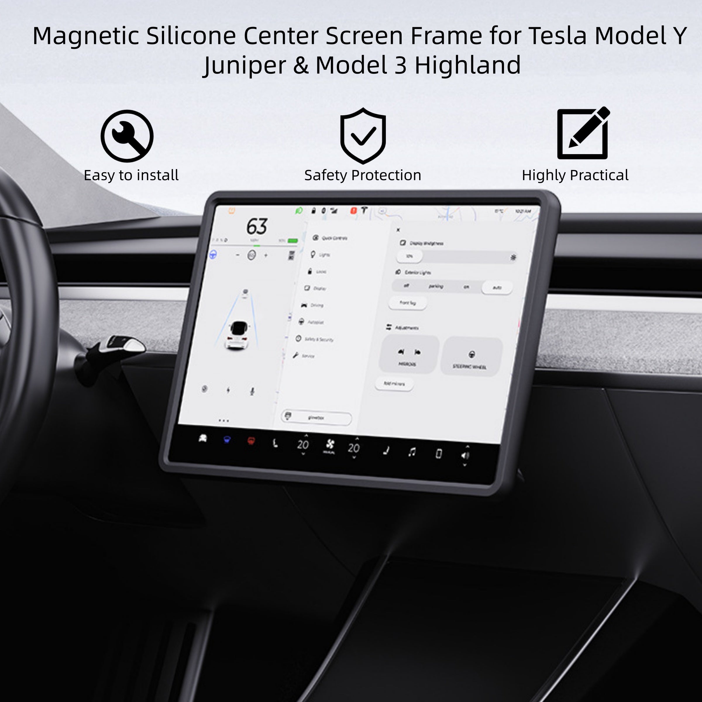 Magnetic Silicone Center Screen Frame for Tesla Model Y Juniper & Model 3 Highland