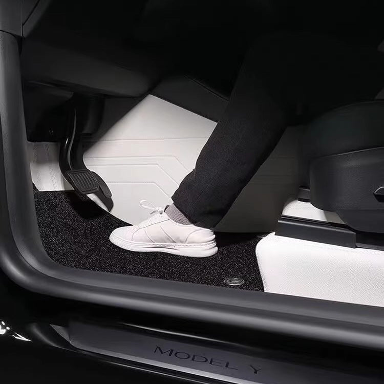 All-Round White Leather Floor Mats for Tesla Model 3 / Y