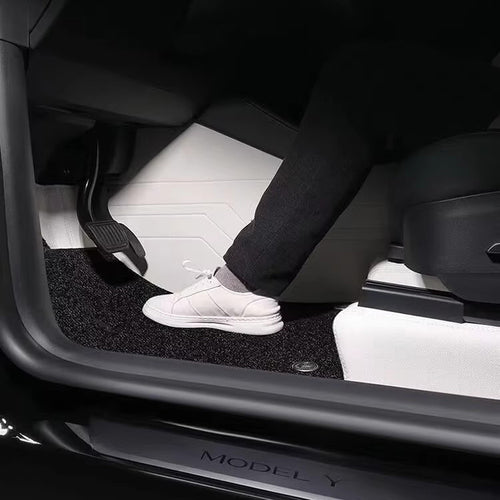 All-Round White Leather Floor Mats for Tesla Model 3 / Y