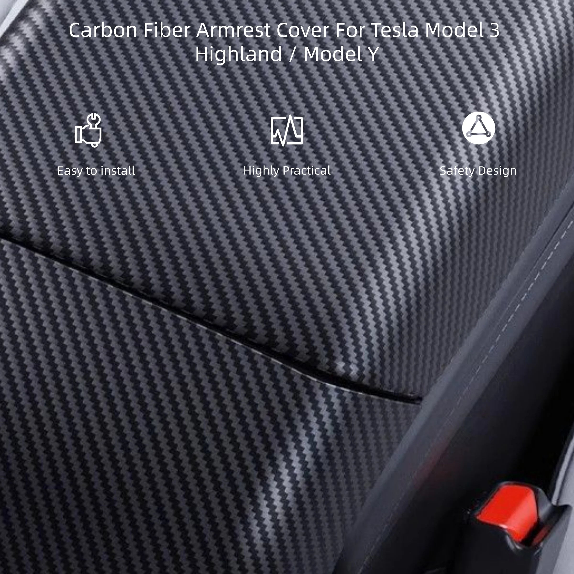Carbon Fiber Armrest Cover for Tesla Model 3 Highland / Model Y