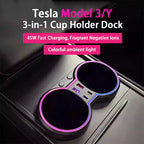 CUTIM Console Cup Holder Expansion Dock with Lighting for Tesla Model 3/Y