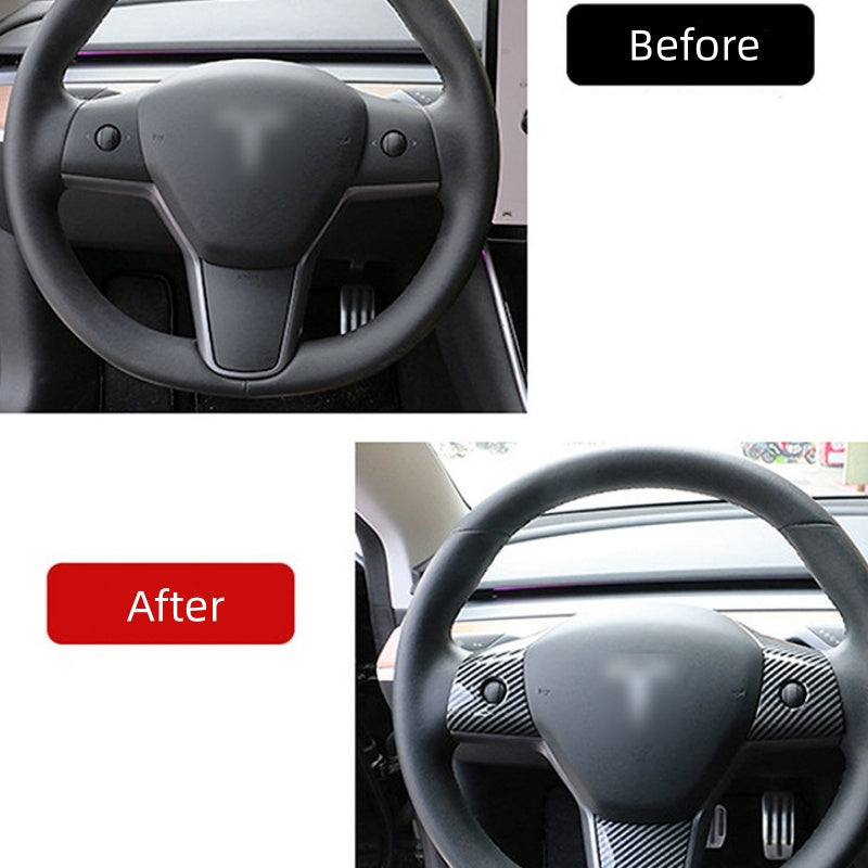 Model 3 / Y Steering Wheel Middle Trim Cover - Real Carbon Fiber Interior Mod