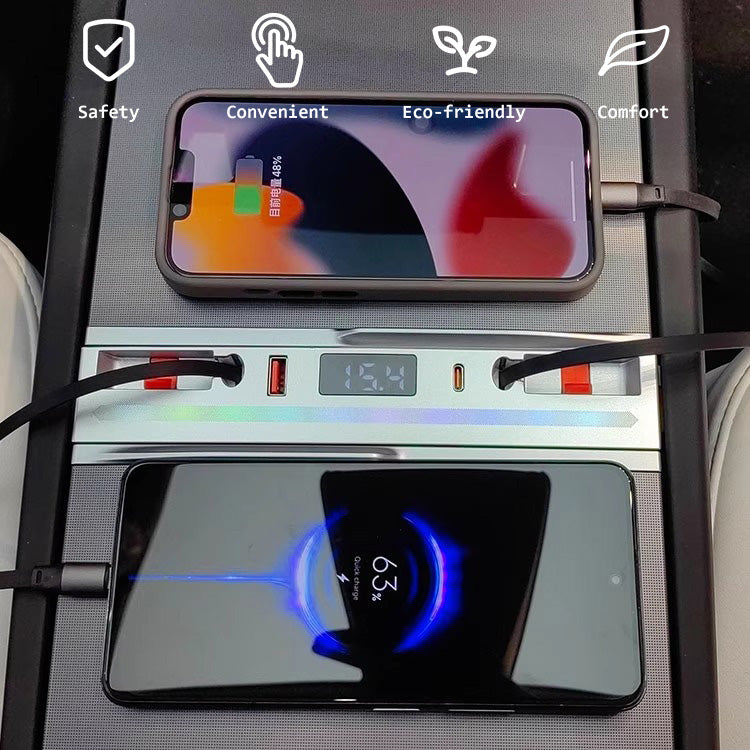 Center Console USB Hub with Ambient Light for Tesla Model Y Juniper & Model 3 Highland