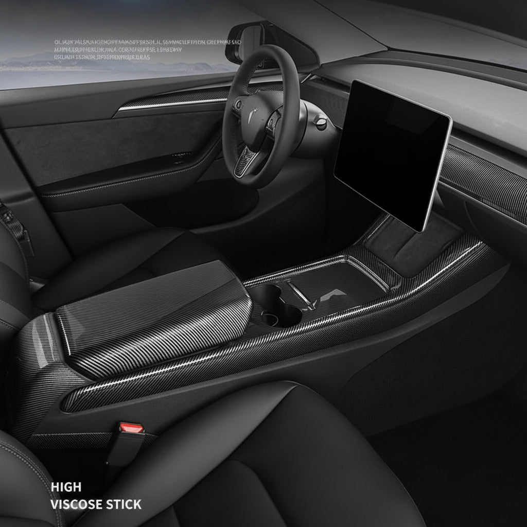 Real Dry Carbon Fiber Center Console Side Panel Overlays for Model 3 Highland / Model Y Juniper (2 Pieces)
