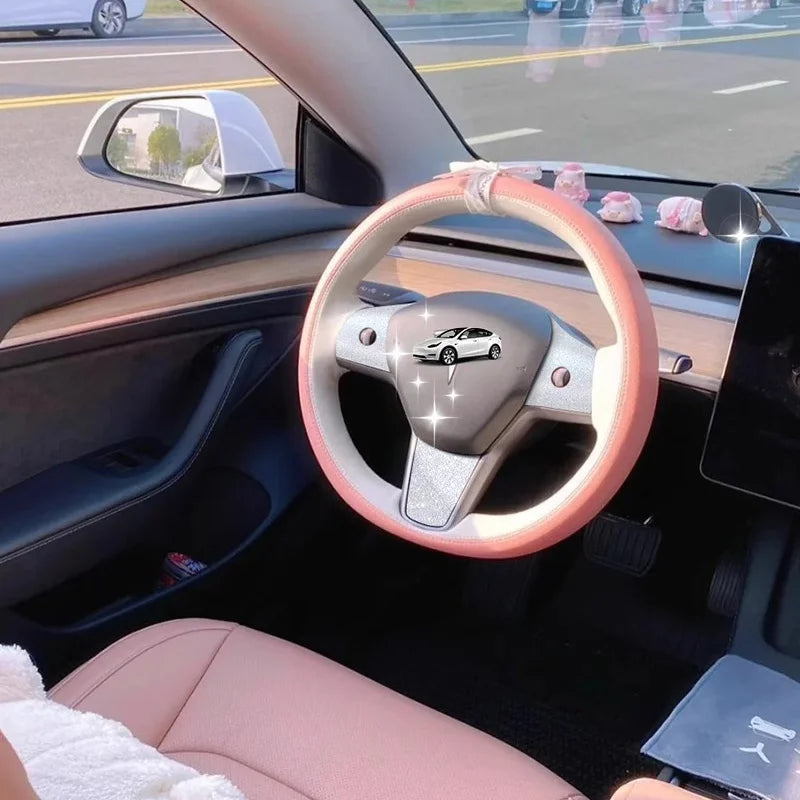 CUTIM Bling Steering Wheel Buttons Decorate for Tesla Model 3 Model Y（2017-2024）