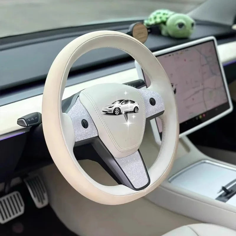 CUTIM Bling Steering Wheel Buttons Decorate for Tesla Model 3 Model Y（2017-2024）