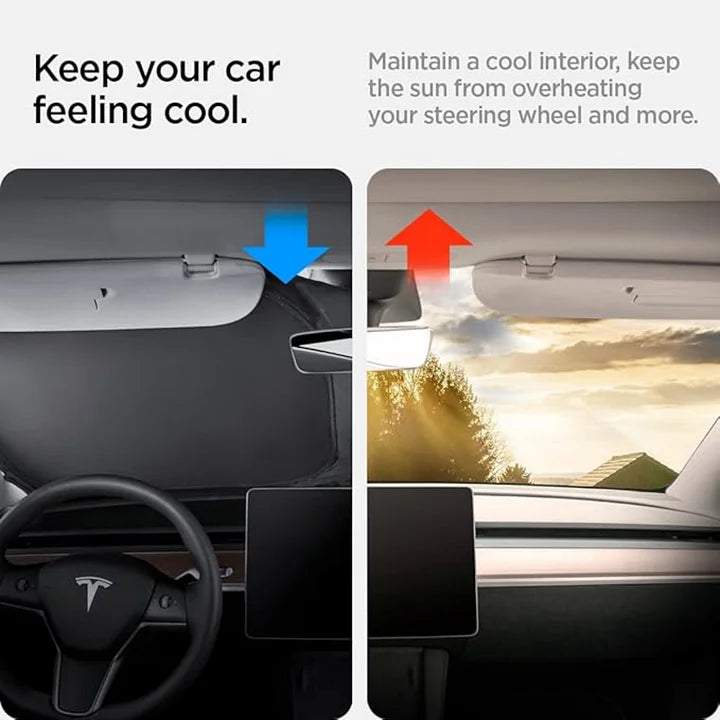 Custom-Fit Dual-Layer Thermal Windshield Sunshade for Tesla Model 3 & Model Y – Heat & UV Protection