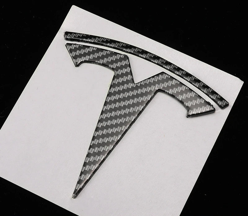 Tesla Carbon Fiber Metal Emblem Badge Set