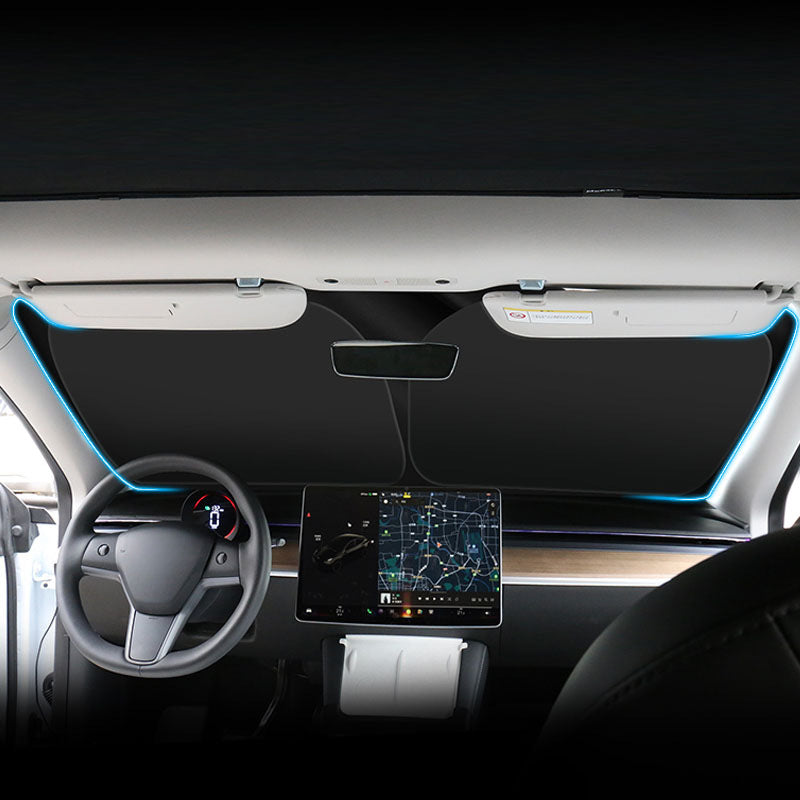 Custom-Fit Dual-Layer Thermal Windshield Sunshade for Tesla Model 3 & Model Y – Heat & UV Protection