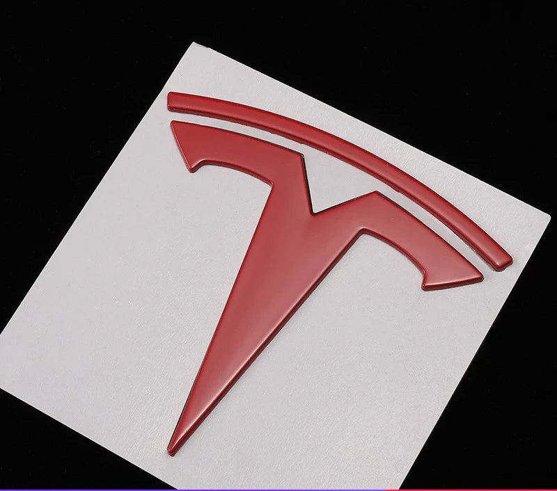 Tesla Red Metal Emblem Badge Set
