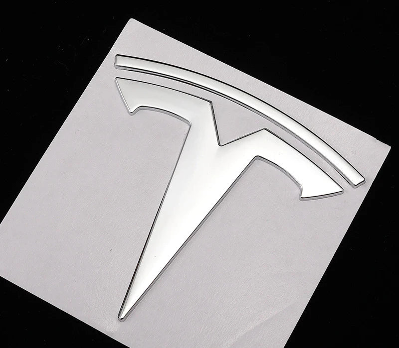 Tesla Silver Metal Emblem Badge Set