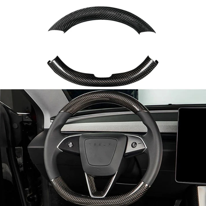 Upper / Lower Cover Steering Wheel Accessories for Tesla Model 3 / Y – Real Carbon Fiber