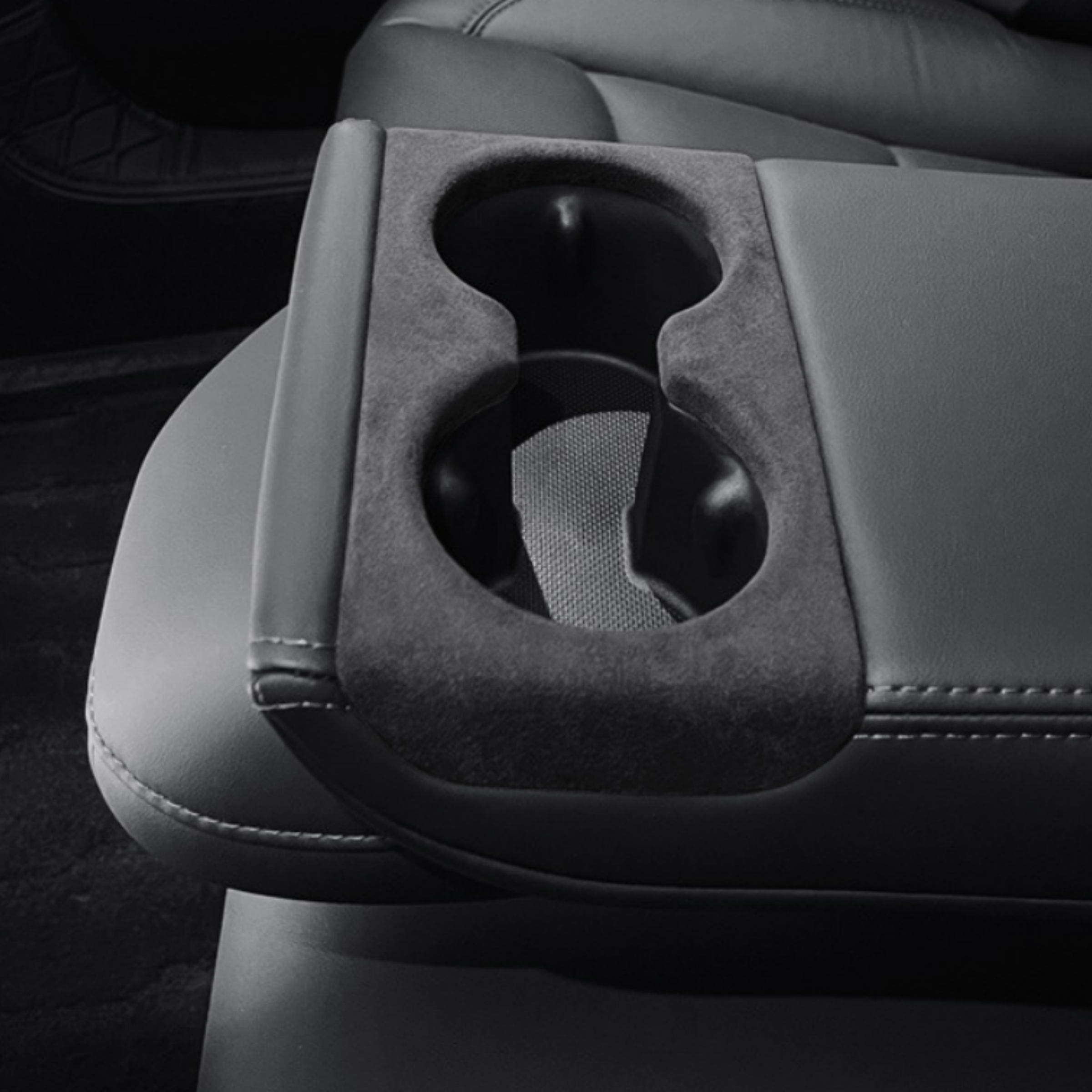Rear Water Cup Holder Cover Trim – Alcantara Suede for Tesla Model 3 Highland & Model Y Juniper