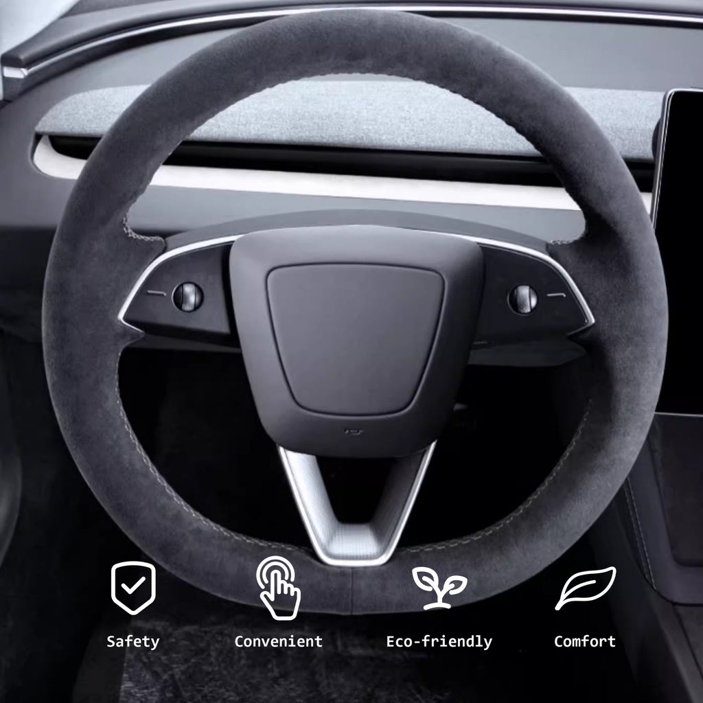 CUTIM Tumbled Fur Steering Wheel Cover for New Model Y / Model 3 Highland