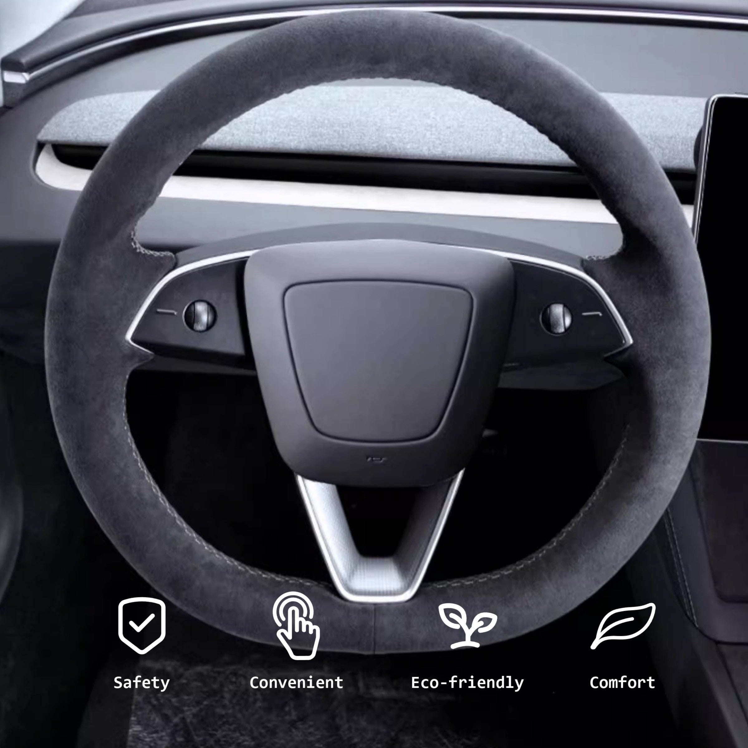 CUTIM Tumbled Fur Steering Wheel Cover for New Model Y / Model 3 Highland