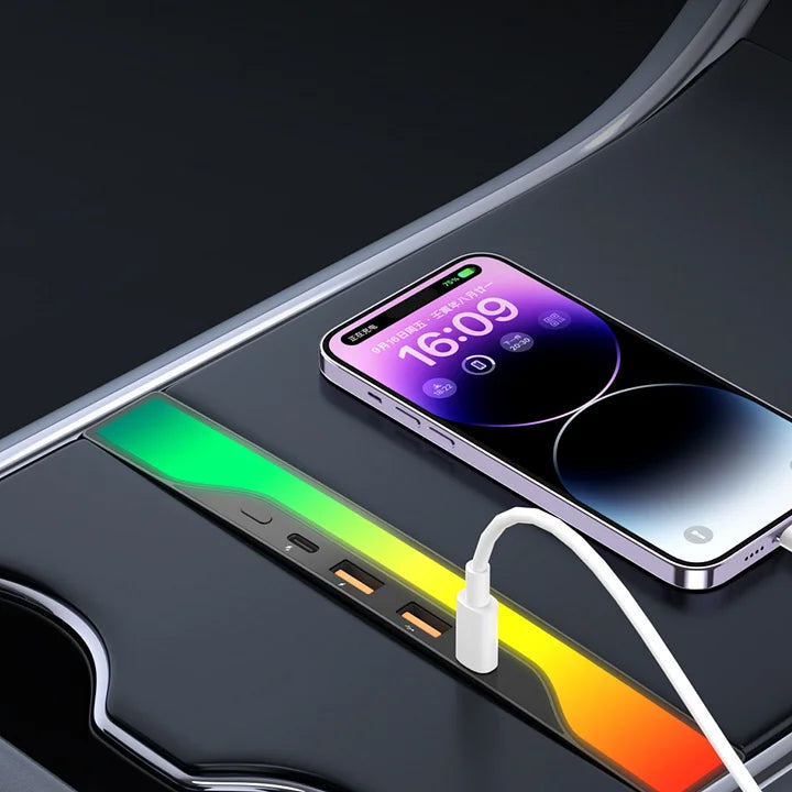 Center Console USB Hub with Ambient Lighting for Model Y Juniper & Model 3 Highland