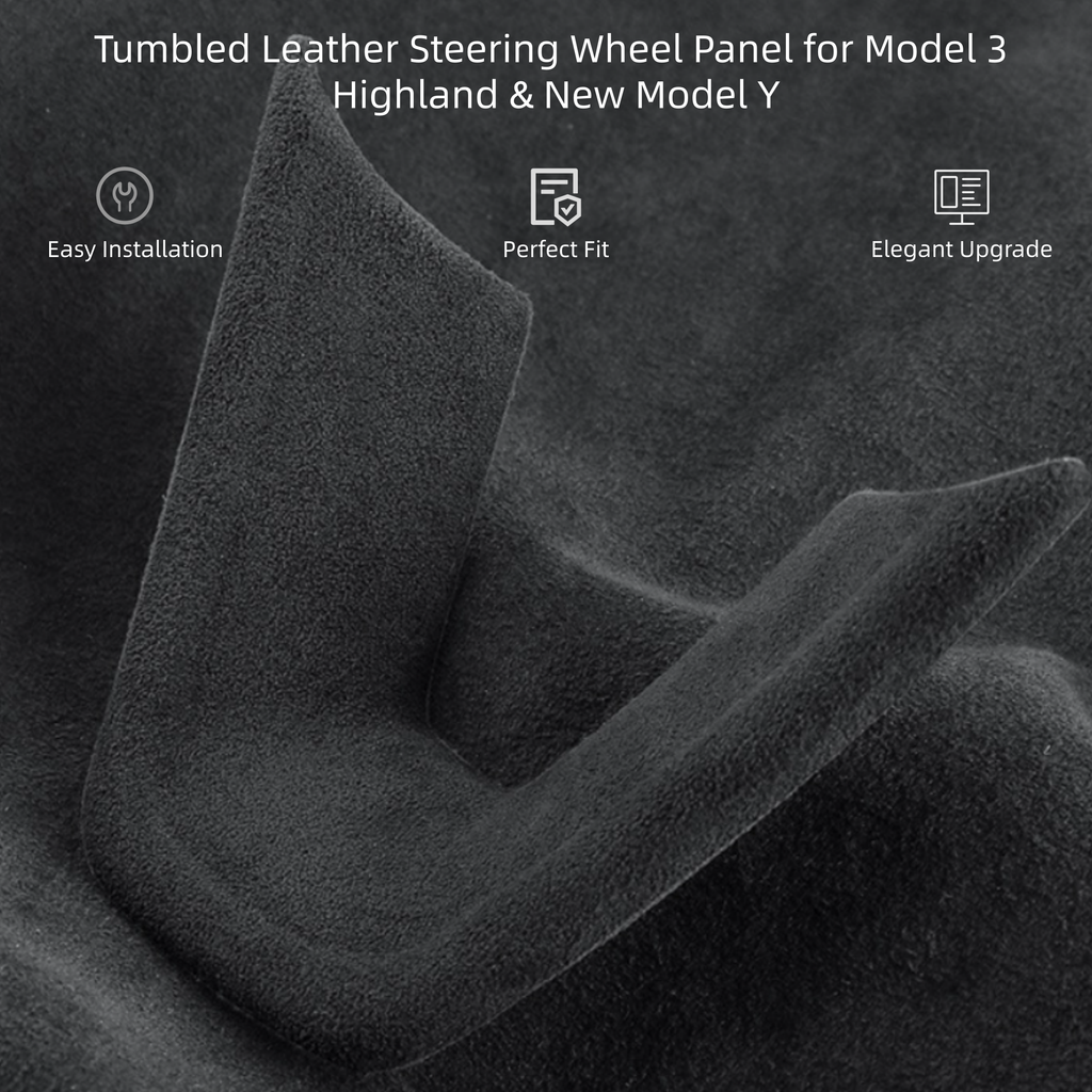 CUTIM Tumbled Leather Steering Wheel Panel for Model 3 Highland & New Model Y
