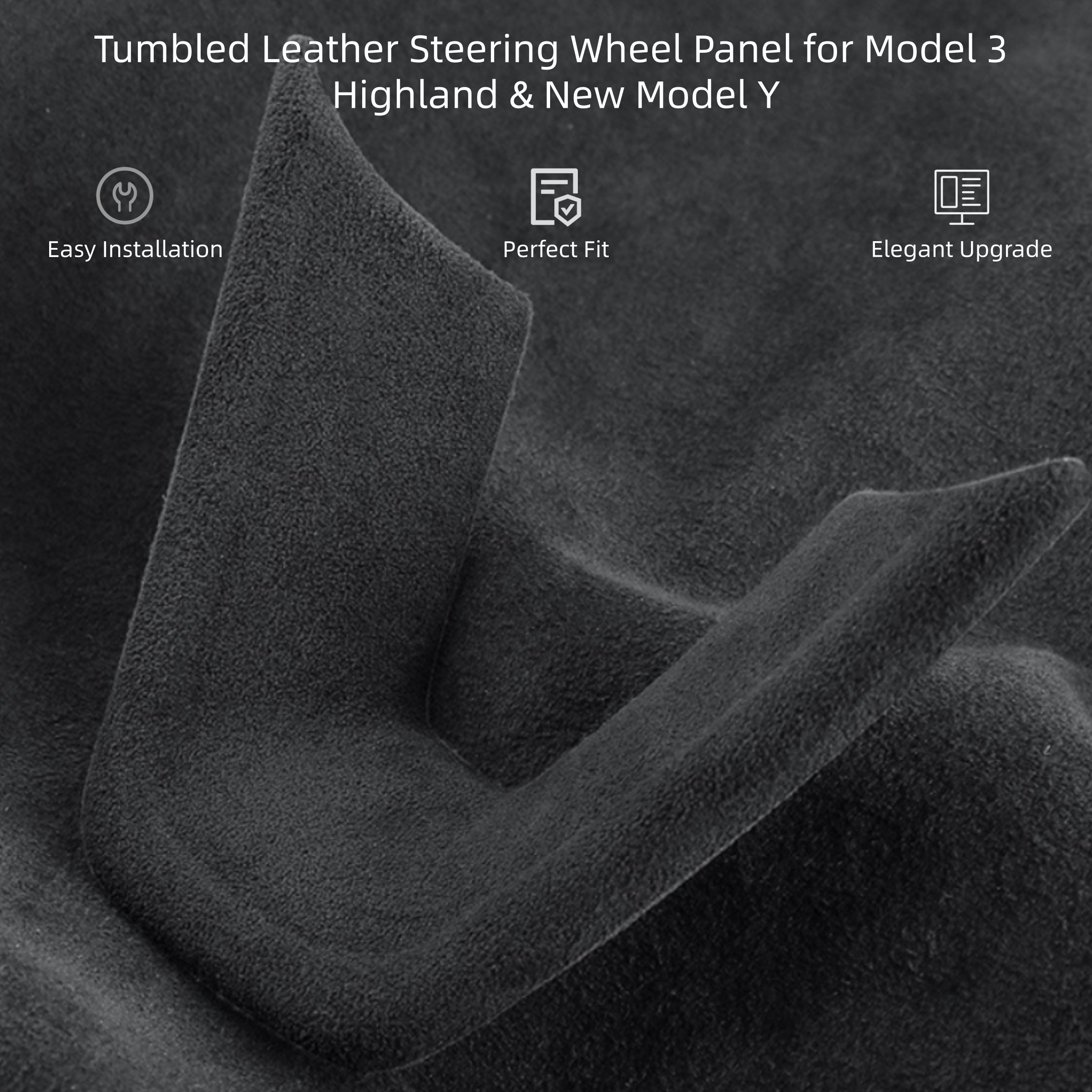 CUTIM Tumbled Leather Steering Wheel Panel for Model 3 Highland & New Model Y