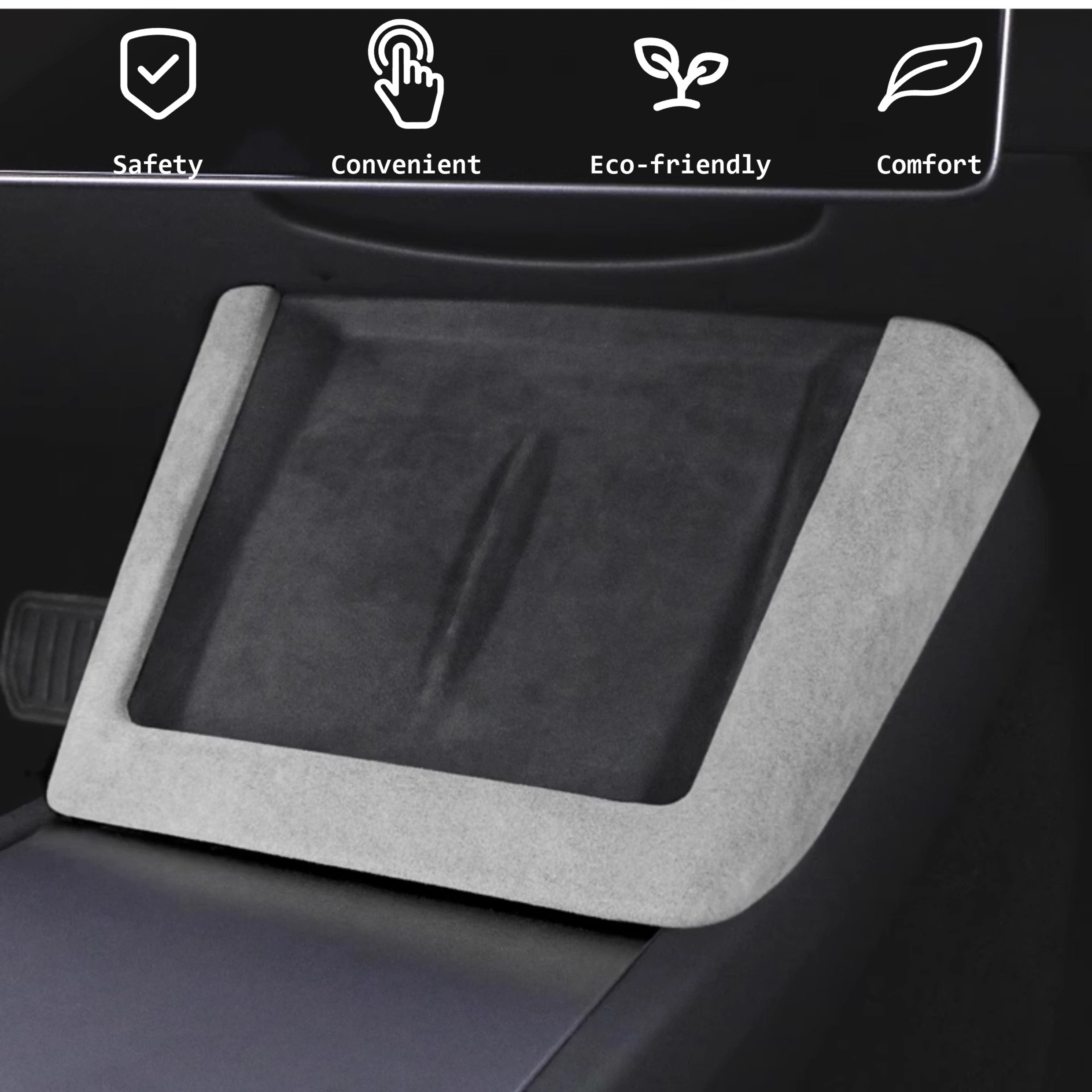 Light gray Alcantara wireless charging cover trim for Tesla wireless charging area