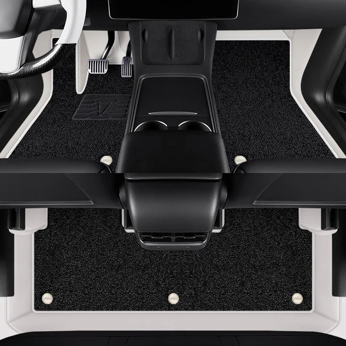 All-Round White Leather Floor Mats for Tesla Model 3 Highland / Y