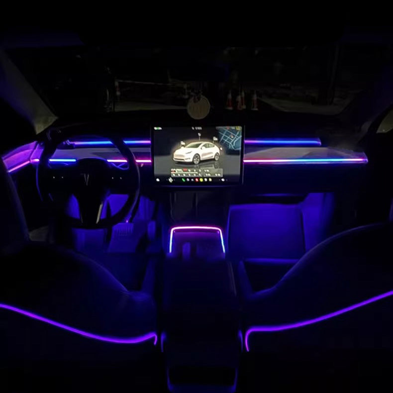 CUTIM Ultra-Sleek Tesla Model 3 & Y Ambient Lighting Kit: Dashboard & Center Console RGB Strip | CUTIM
