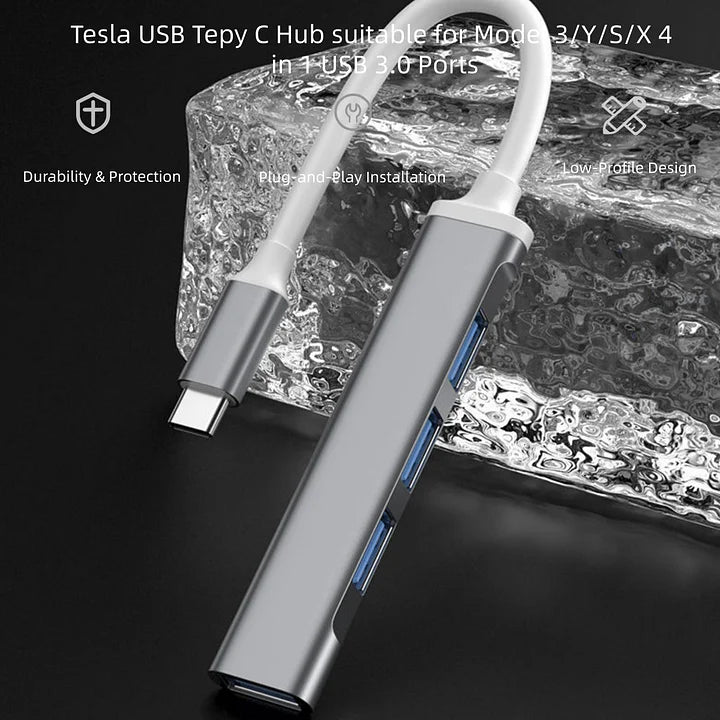 CUTIM Tesla USB Tepy C Hub suitable for Model 3/Y/S/X 4 in 1 USB 3.0 Ports