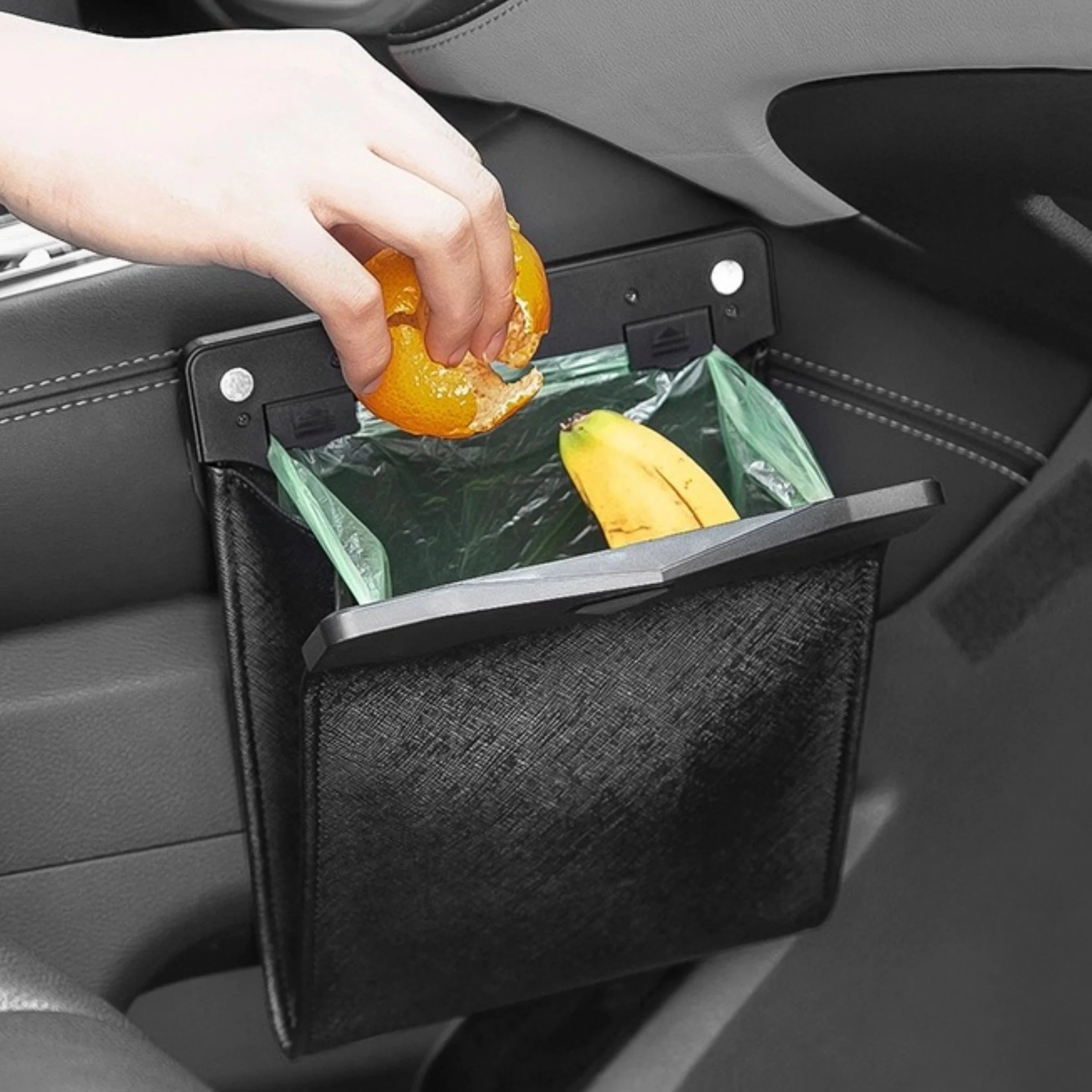 LED Car Trash Can Waterproof Leather Hanging Garbage Bag