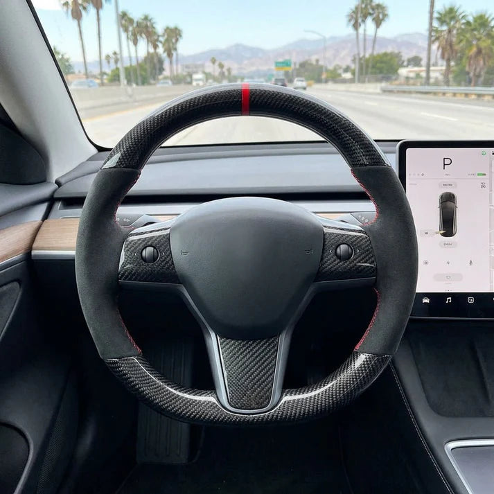Carbon Fiber Alcantara Round Steering Wheel for Tesla Model 3 / Y
