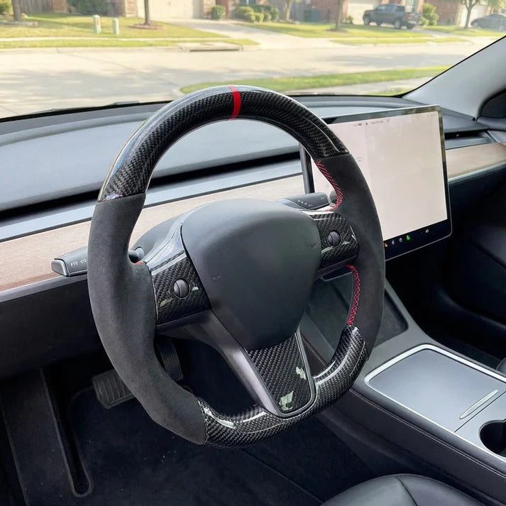 Carbon Fiber Alcantara Round Steering Wheel for Tesla Model 3 / Y