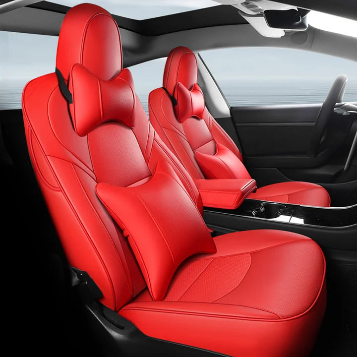 CUTIM Genuine Leather Seat Cushions All-Season Seat Covers For Tesla