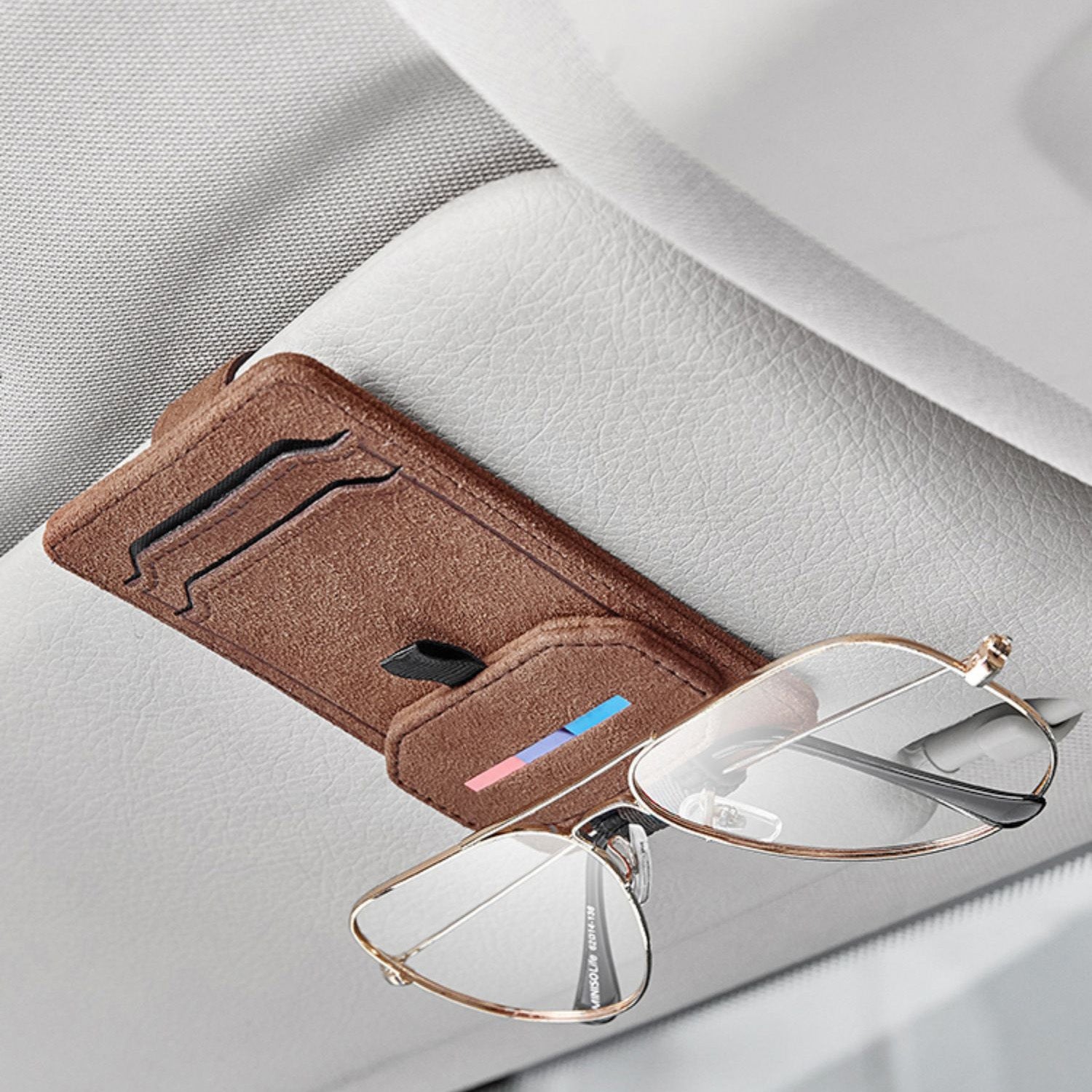 CUTIM Multi-Functional Leather Glasses Holder Clip for Tesla Model Y/3/S/X