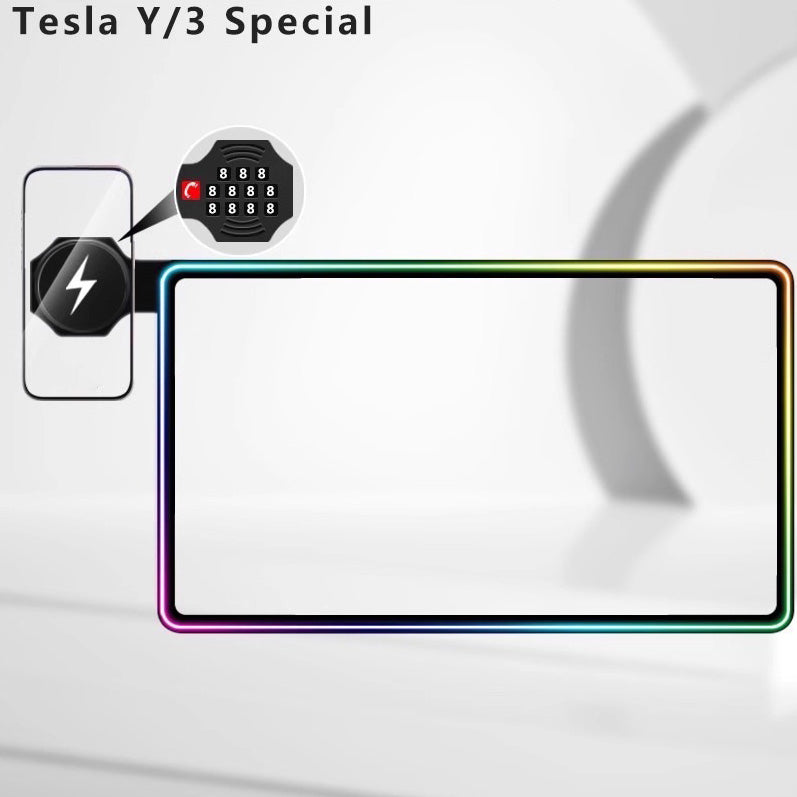 CUTIM Model 3/Y Music-Synced RGB Ambient Lighting With Wireless Charging Phone Mount