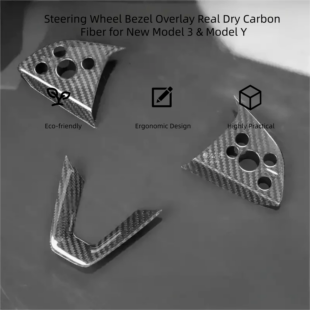 Dry Carbon Fiber Steering Wheel Trim Cover for Model 3 Highland / Model Y Juniper (3 Pieces)