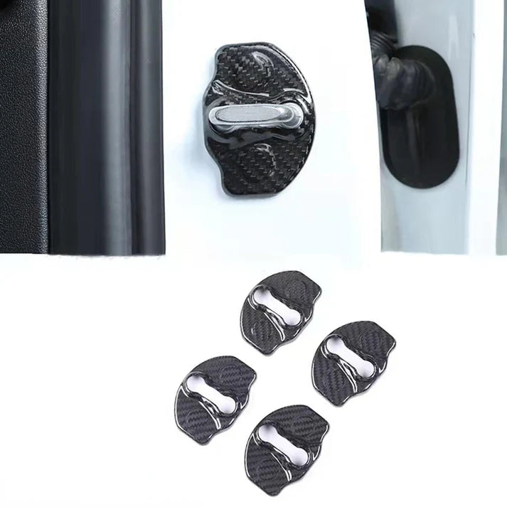 Real Dry Carbon Fiber Door Lock Cover for Tesla Model 3 & Model Y Juniper