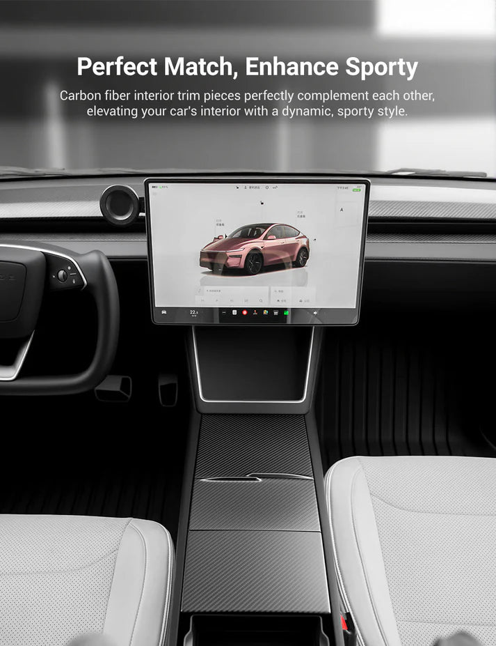 Dry Carbon Fiber Center Console Cover for Tesla Model Y Juniper / Model 3 Highland / Model YL